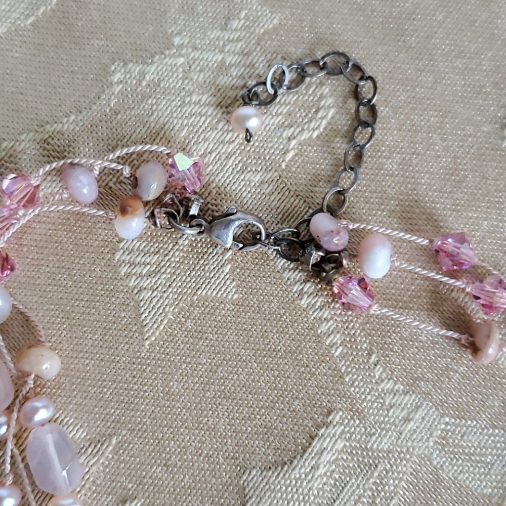 Handmade Rose-quartz Tri-tier Necklace 925 - Picture 5 of 14